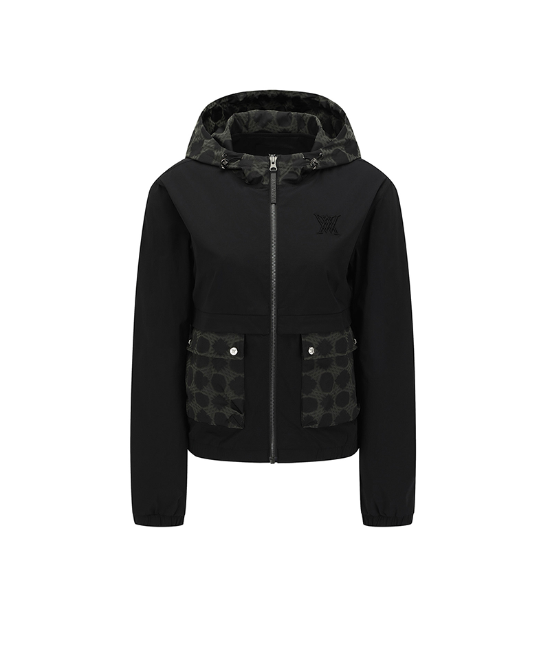 Women's Pattern Mix Hooded Jacket - Black