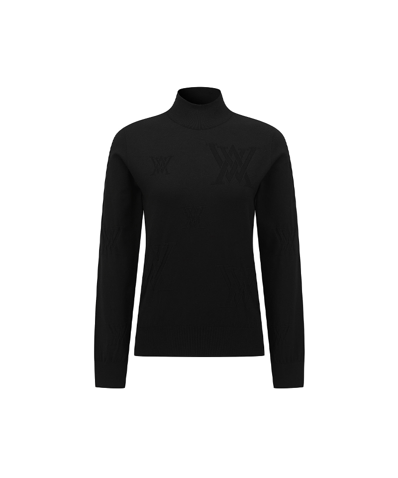 Women's Logo Pattern Turtleneck Sweater - Black