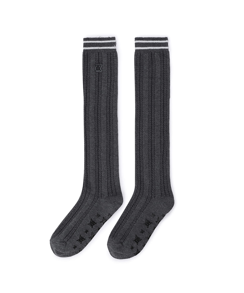 Women's Shiny Knee Socks - Dark Grey