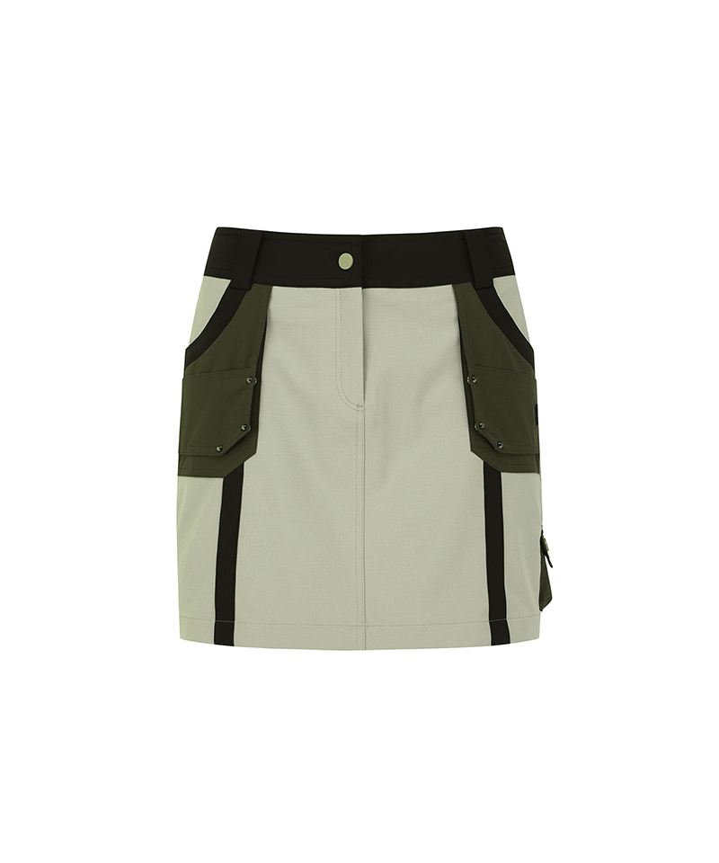 Women's Fabric Mix Cargo Skirt - Khaki Beige