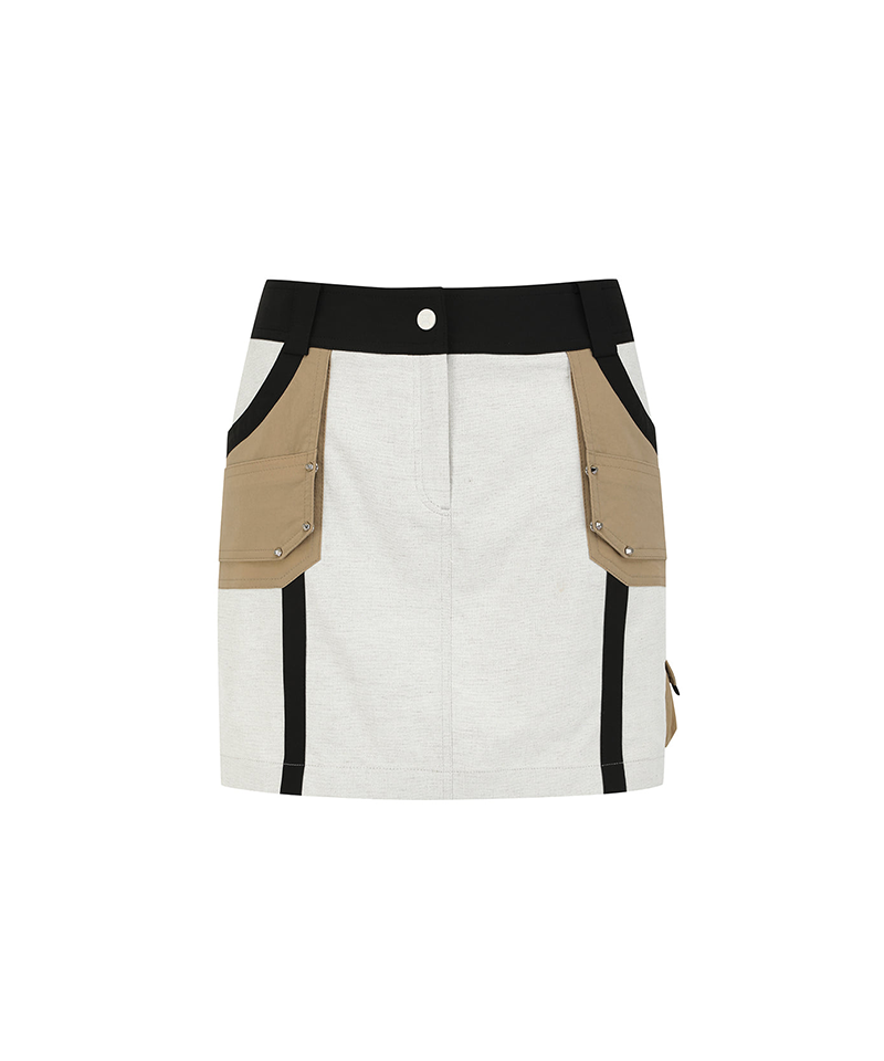 Women's Fabric Mix Cargo Skirt - Light Beige