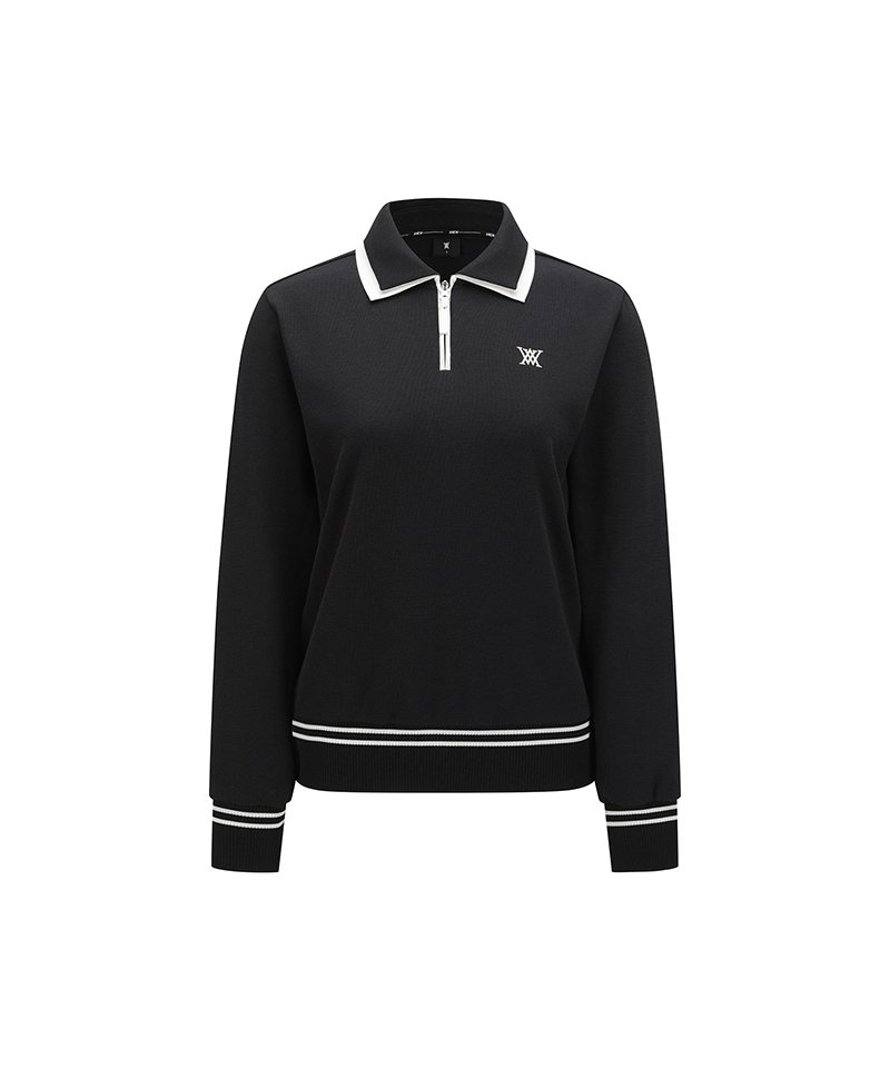 Women's Textured Contrast Collar Sweatshirt - Black