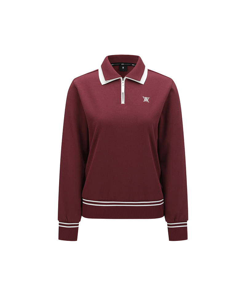 Women's Textured Contrast Collar Sweatshirt - Burgundy