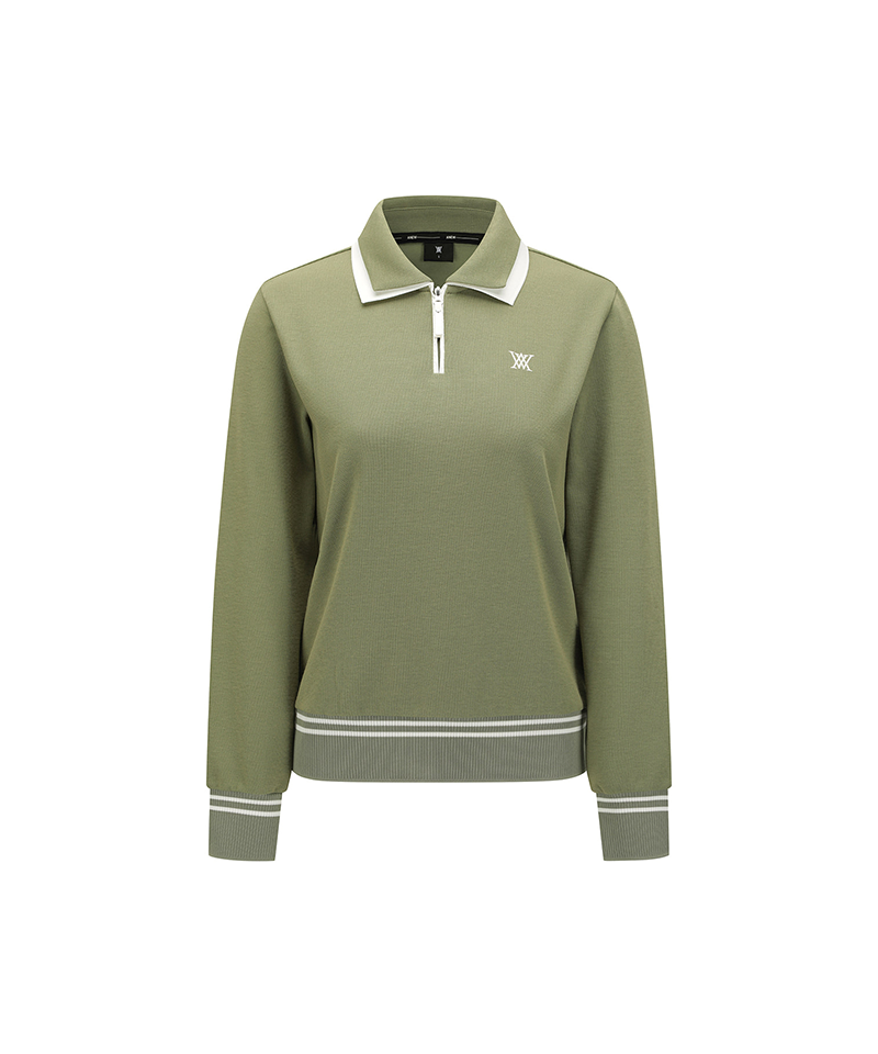 Women's Textured Contrast Collar Sweatshirt - Khaki