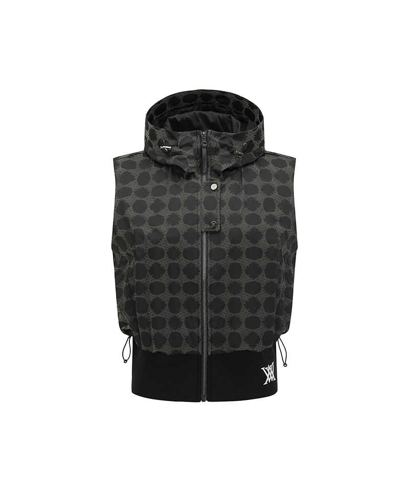 Women's Allover Logo Hooded Vest - Black