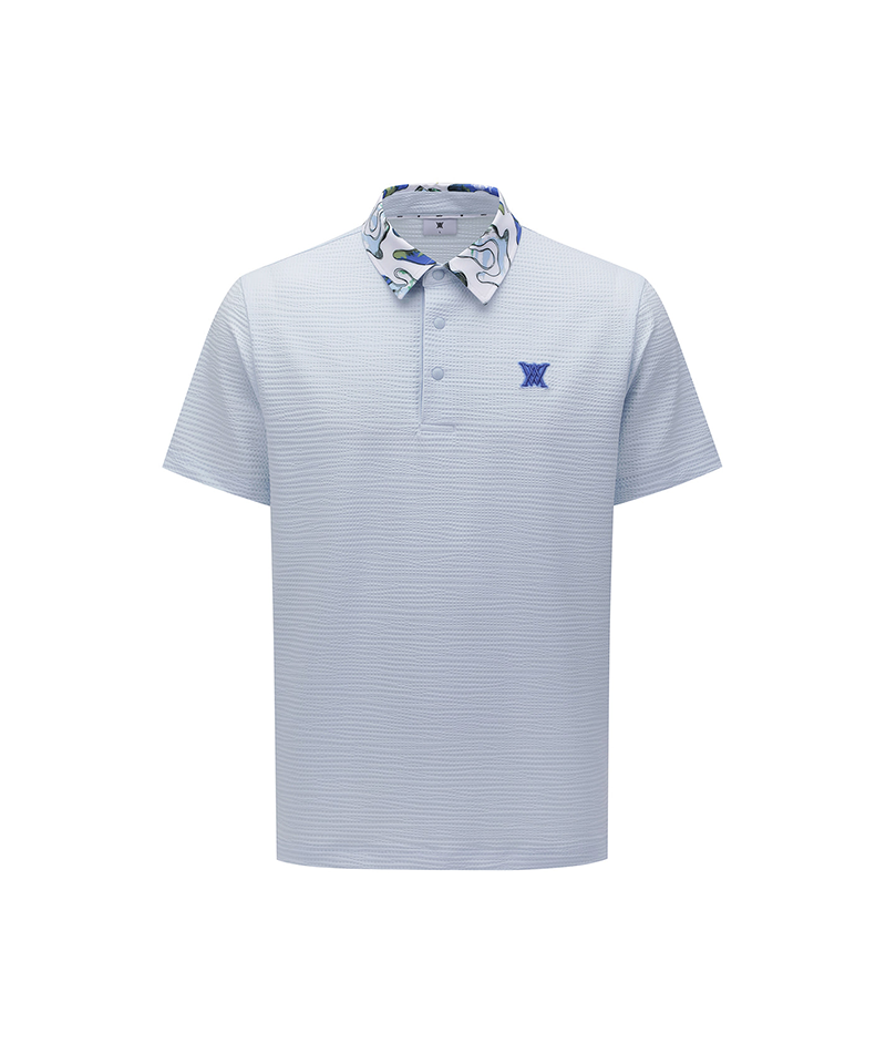 Men's Abstract Printed Polo T-Shirt - Ice Blue