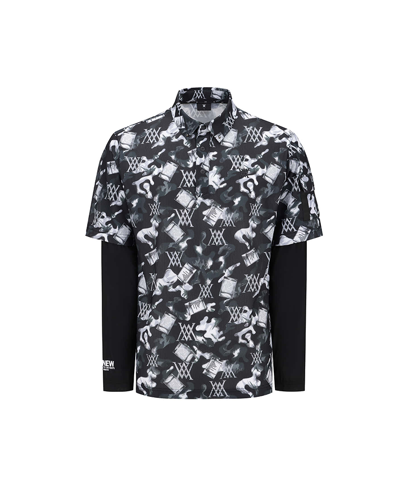 Men's Abstract Layered T-Shirt - Dark Grey