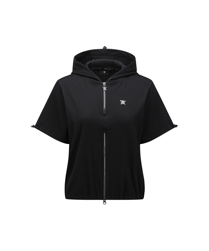 Women's Abstract Double Zip Anorak T-Shirt - Black