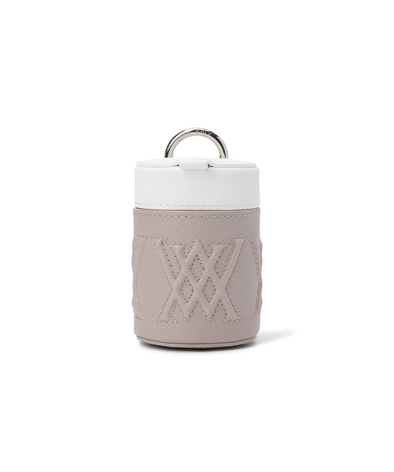 Beige color block two ball golf case, front view