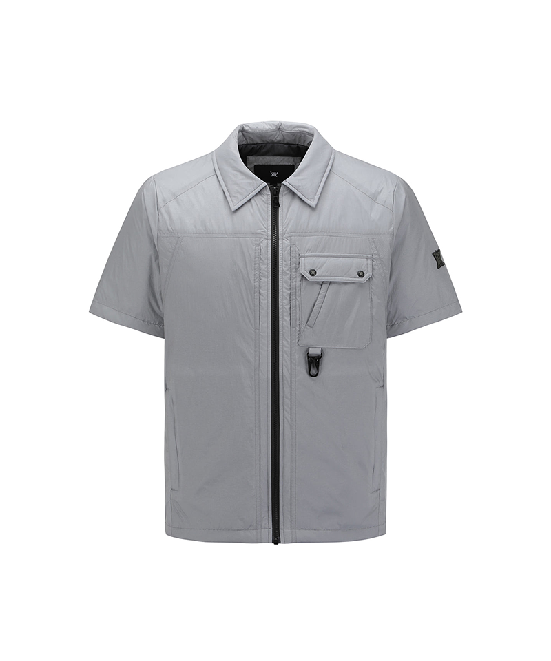 Men's Padded Short Sleeve Shirt Jacket - Light Grey