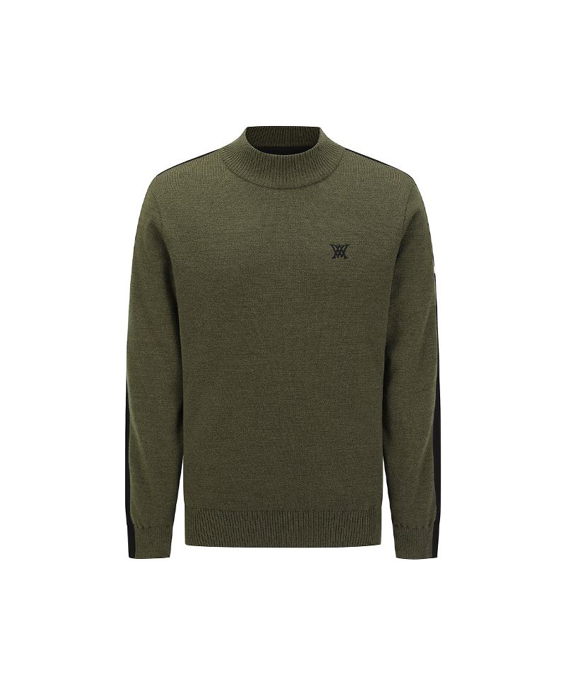 Men's Mock Neck Windproof Two Tone Sweater - Khaki