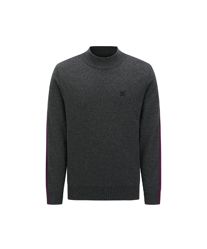 Men's Mock Neck Windproof Two Tone Sweater - Melange Grey
