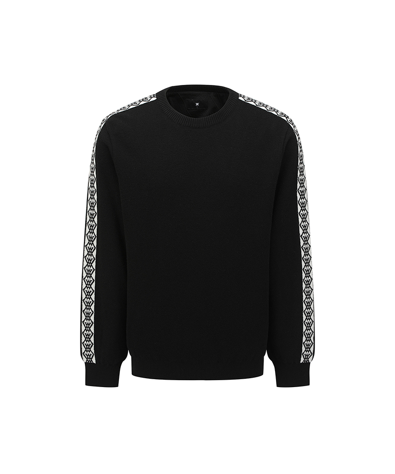 Men's Sleeve Tape Windproof Sweater - Black