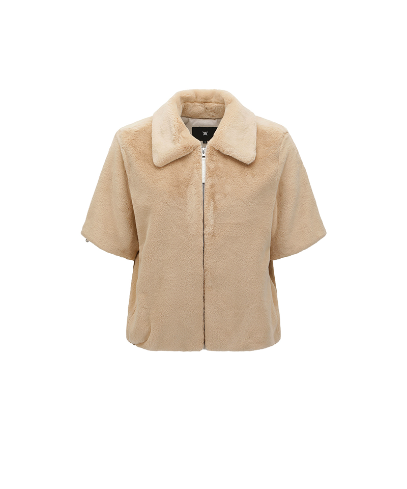 Women's Short Sleeve Fur Jacket - Light Beige