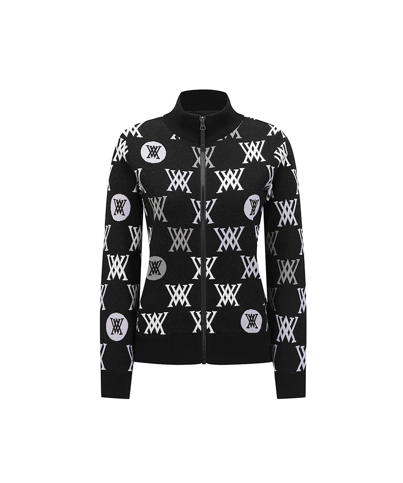 Women's Color Logo Pattern Sweater Cardigan - Black