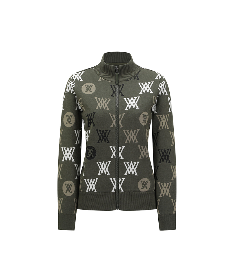 Women's Color Logo Pattern Sweater Cardigan - Dark Khaki