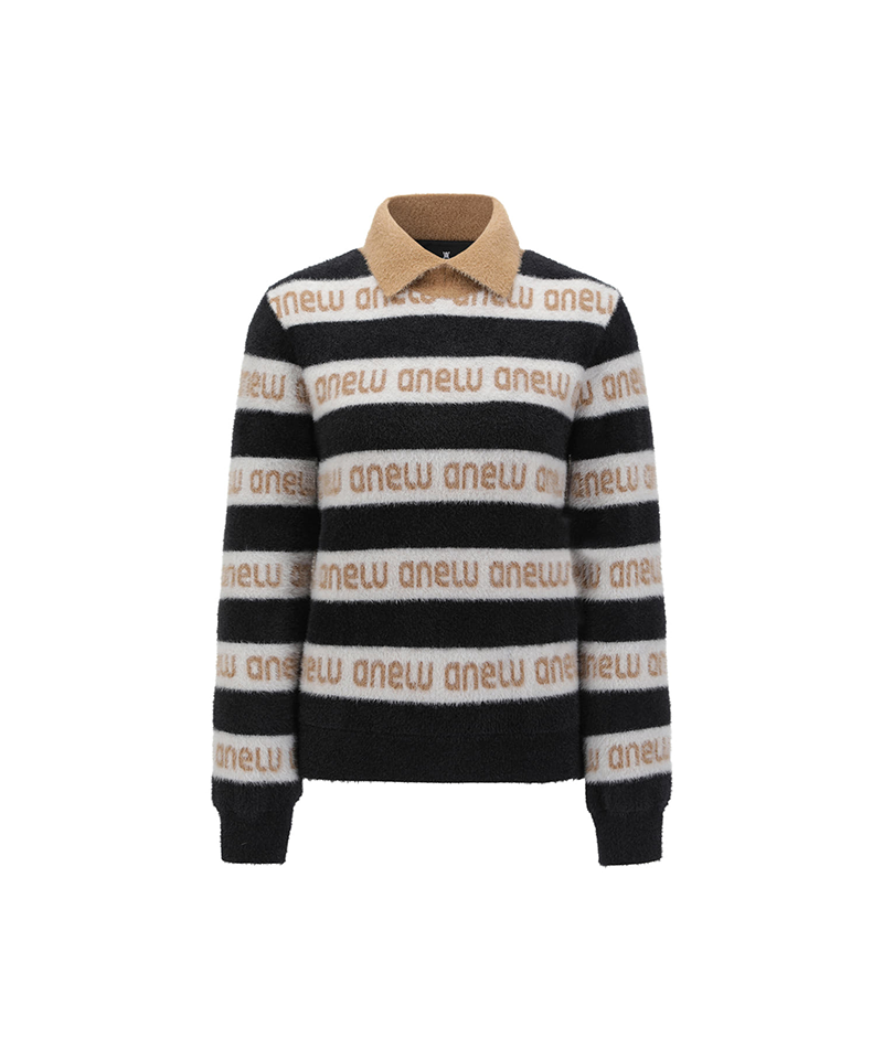 Women's Striped Logo Mock Neck Sweater - Black