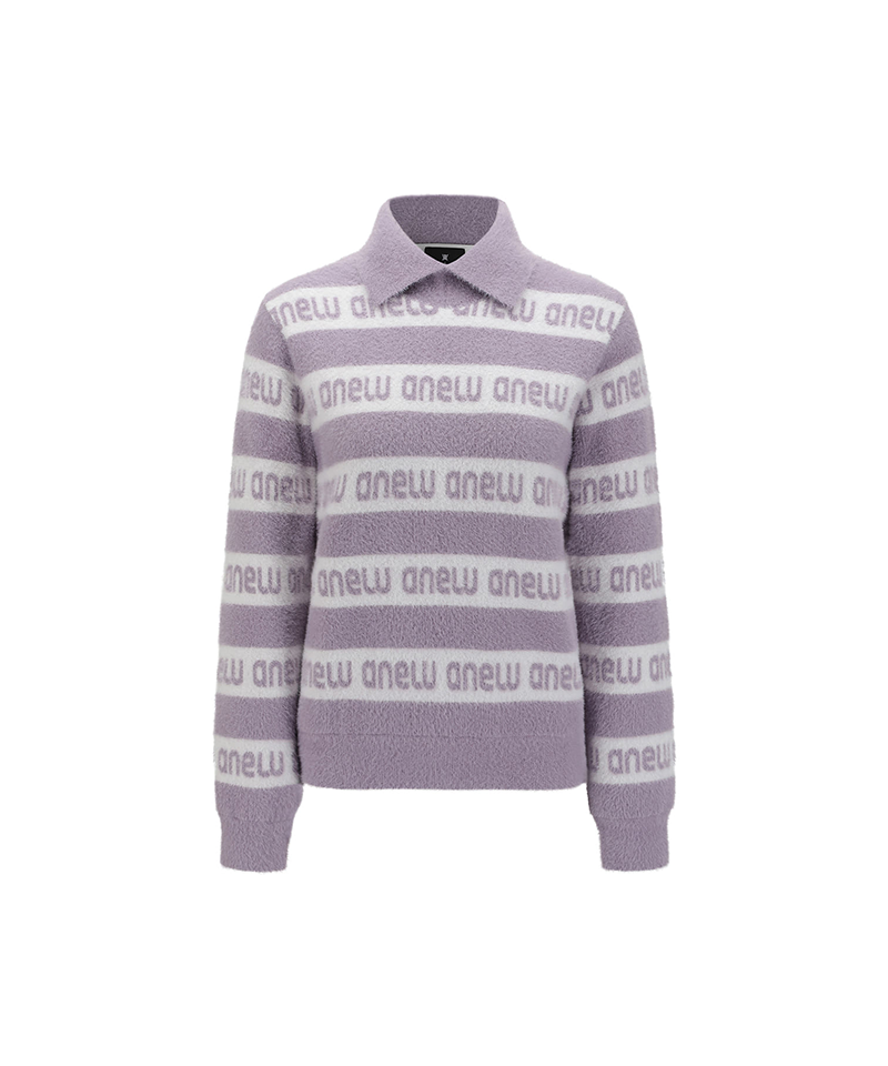 Women's Striped Logo Mock Neck Sweater - Lavender