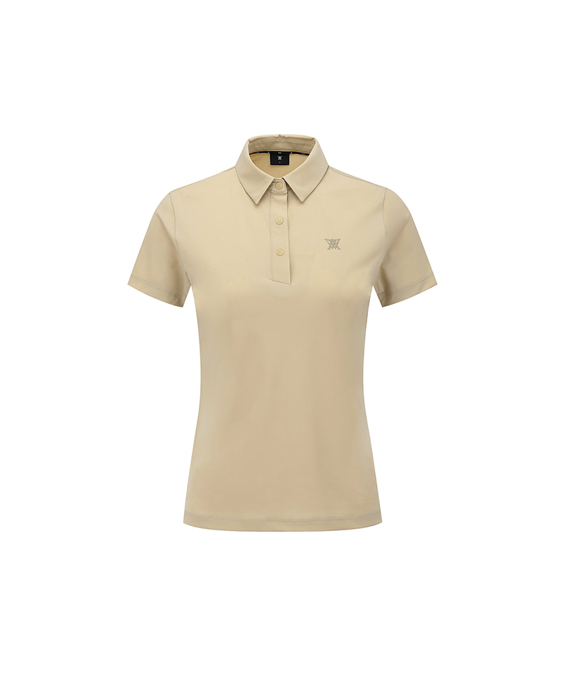 Women's Solid Short Sleeve Collar T-Shirt - Beige