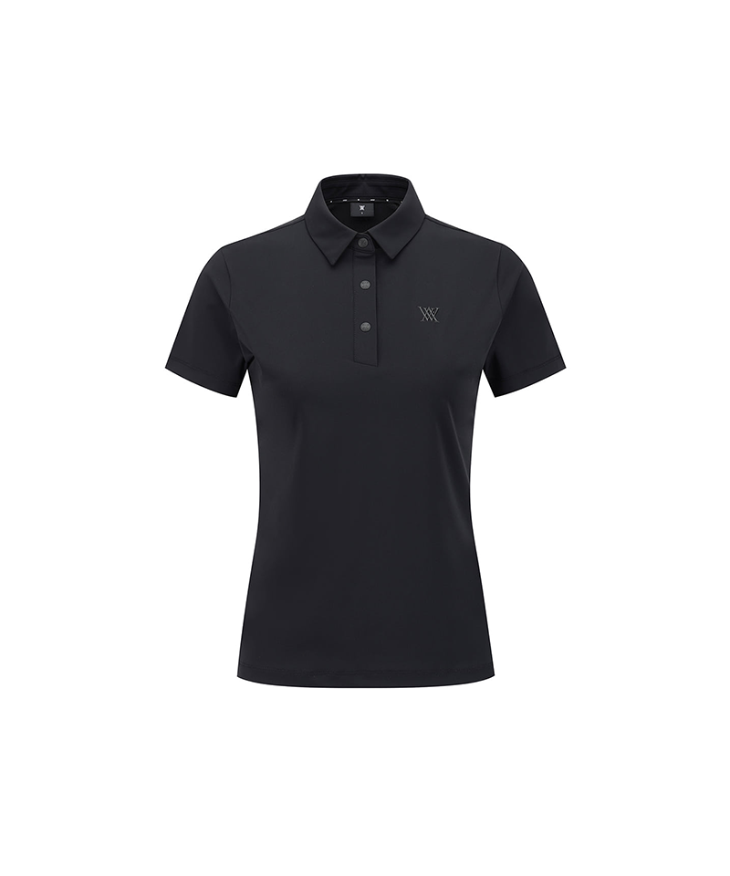 Women's Solid Short Sleeve Collar T-Shirt - Black