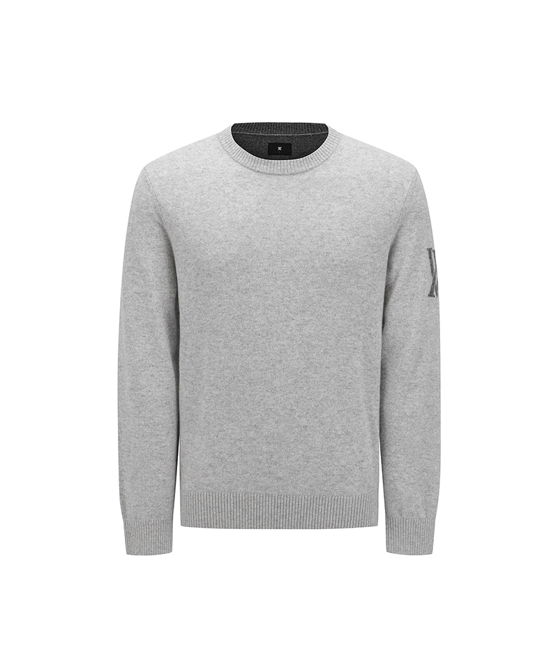 Men's Cashmere Round Sweater - Melange Grey