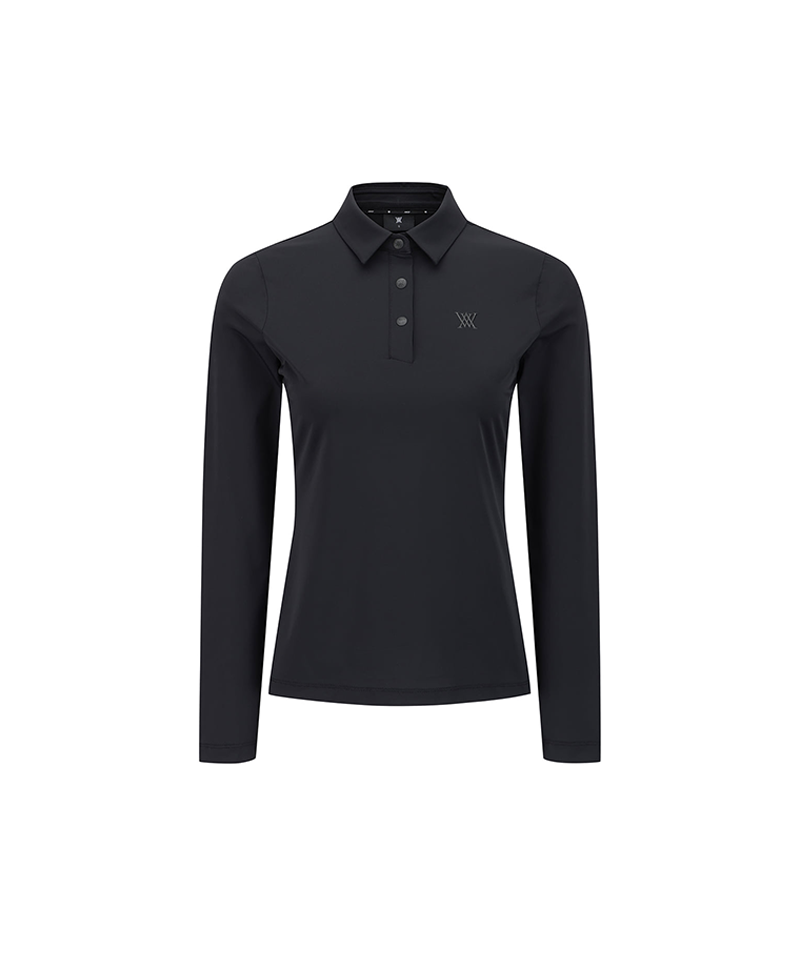 Women's Solid Long Sleeve Collar T-Shirt - Black