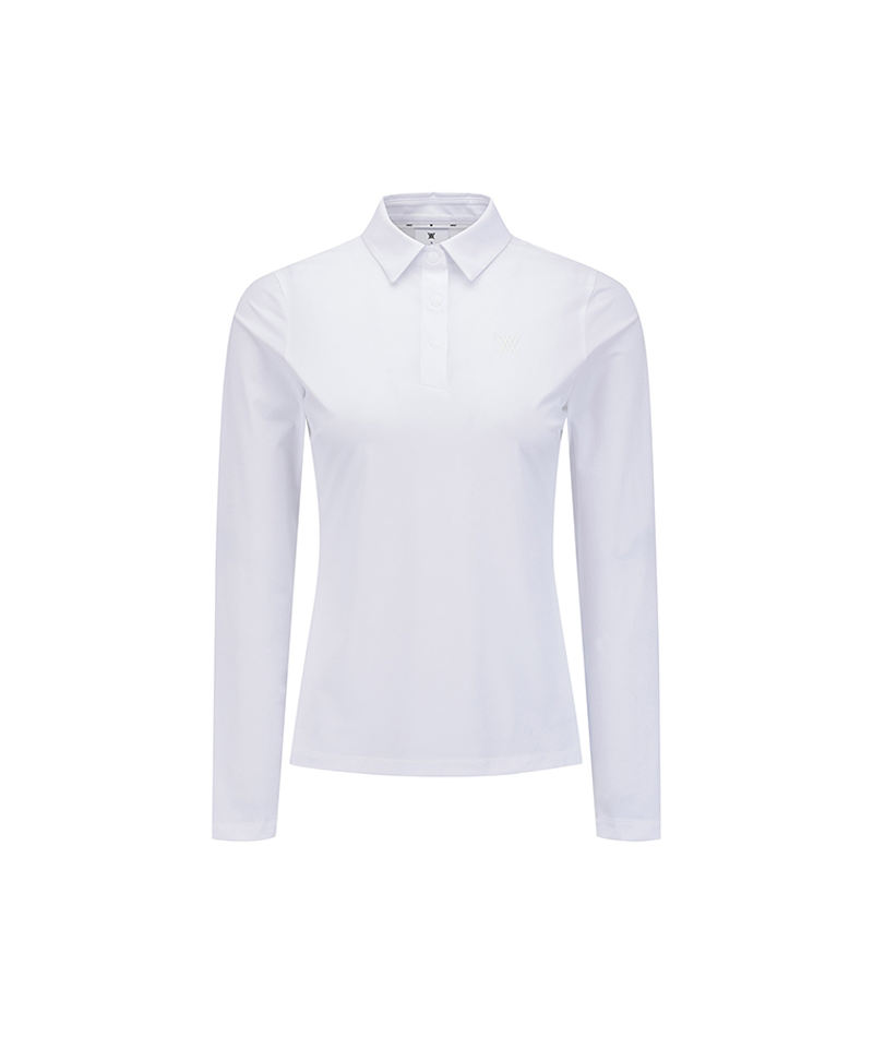 Women's Solid Long Sleeve Collar T-Shirt - White