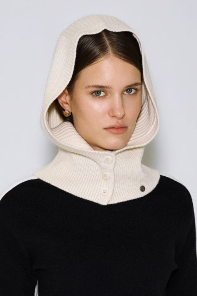 Anell Golf Wool Cashmere Knit Hoodie - Cream