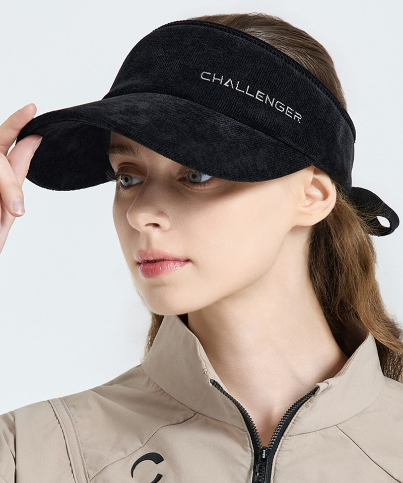 Challenger Women's Corduroy Ribbon Detachable Sun Visor - Black