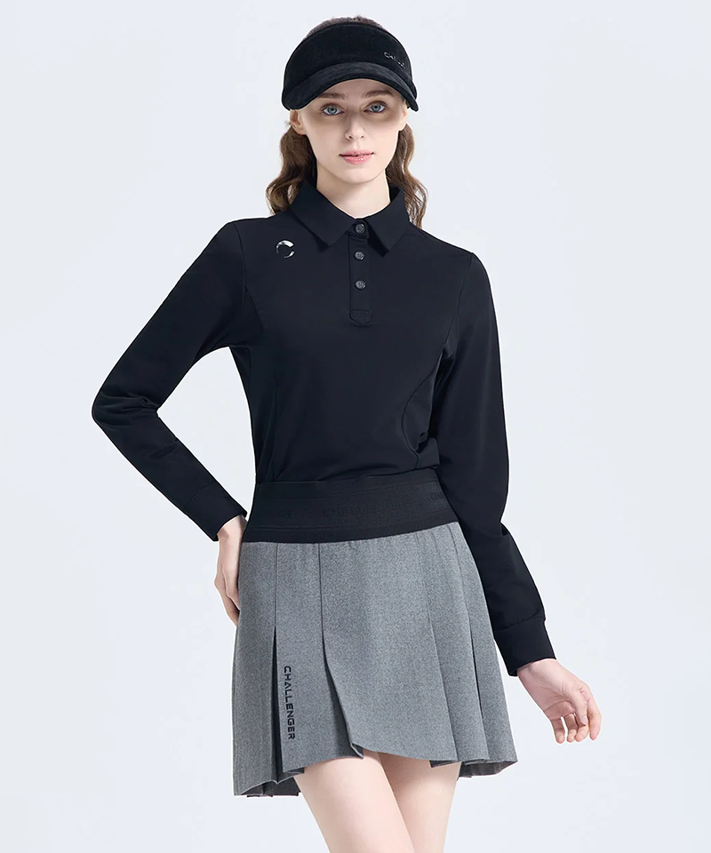 Challenger Women's Coreflex Balloon Sleeve Collared Long Sleeve T-Shirt - Black