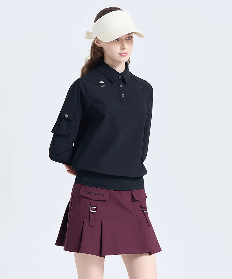 Challenger Women's Coreflex Cooling Tricot Collar Long Sleeve T-shirt - Black