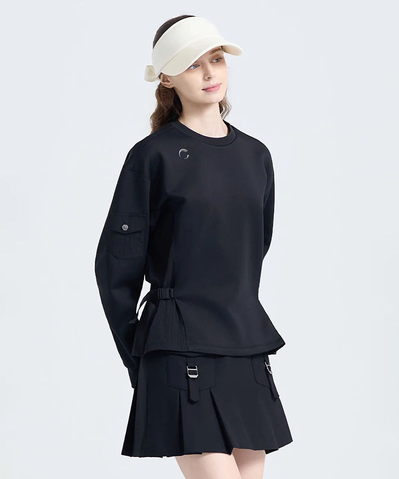 Challenger Women's Coreflex Drop Shoulder Round Long Sleeve T-shirt - Black