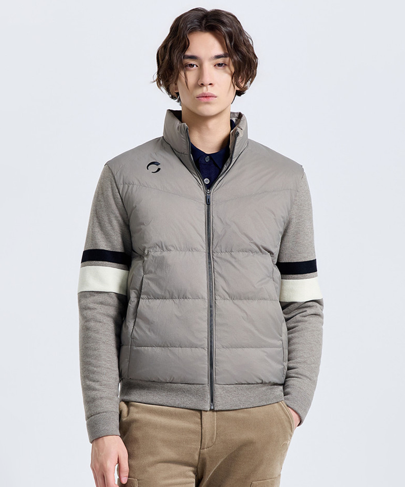 Challenger Men's Shoulder-Free Knit Mix Duck Down Jacket - Khaki Beige
