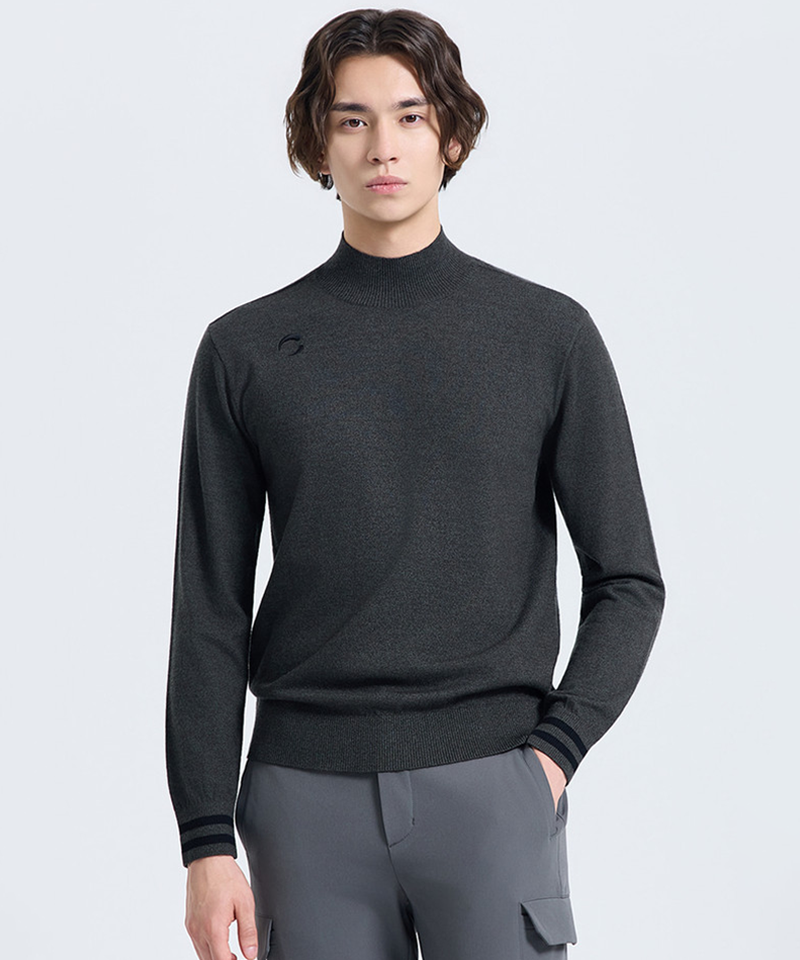 Challenger Men's Basic Mock Turtleneck Knit Pullover - Charcoal
