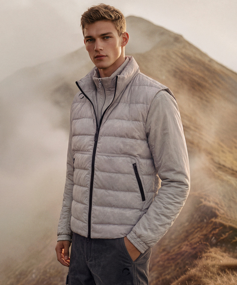 Challenger Men's Ombre High-Neck Lightweight Duck Down Vest - Ice Grey