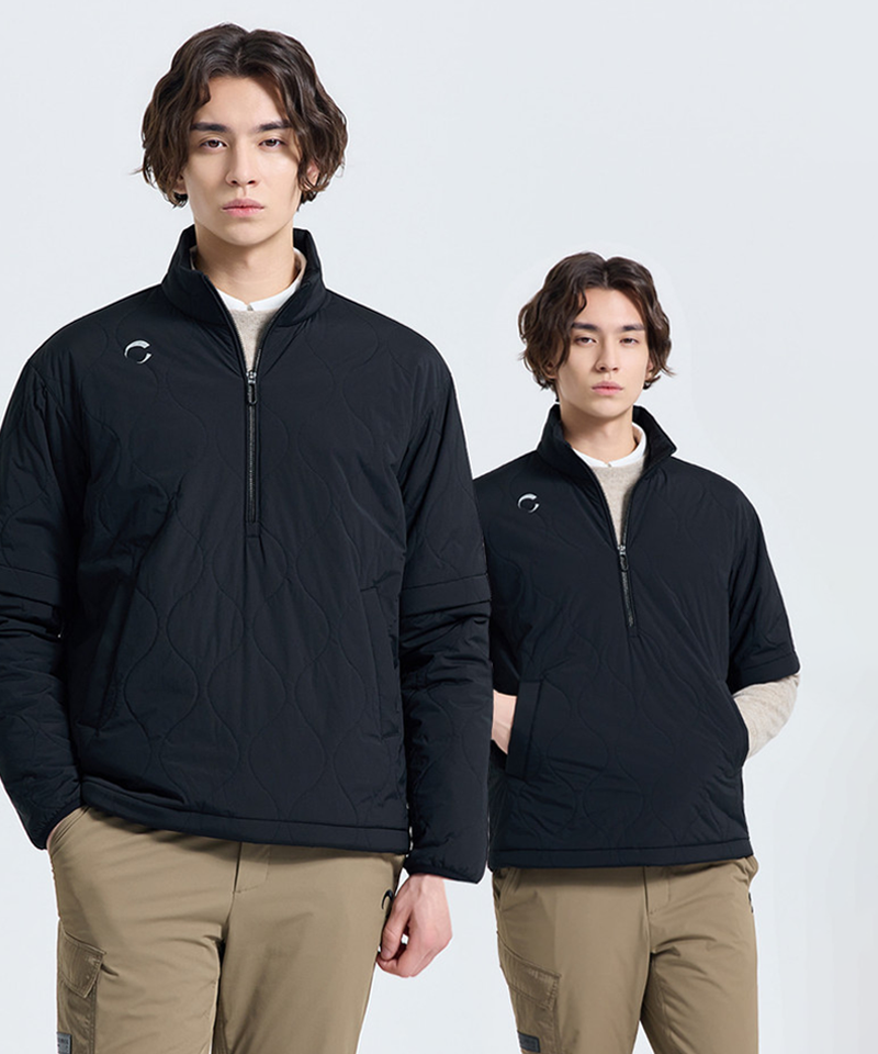Challenger Men's Coreflex Transformer Quilted Half-Zip Woven Top - Black