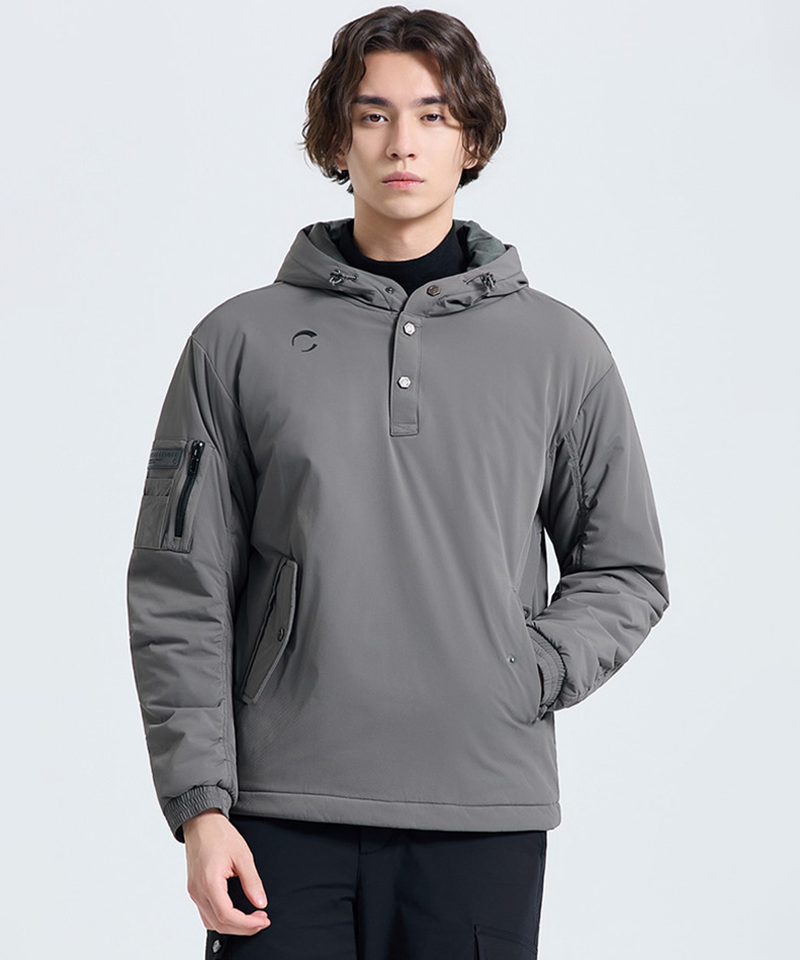 Challenger Men's Shoulder-Free Windproof Hooded Padded Woven Top - Khaki Grey