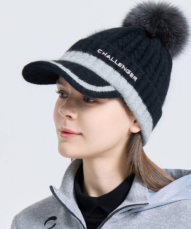 Challenger Women's Cable Knit Angora Cap - Black