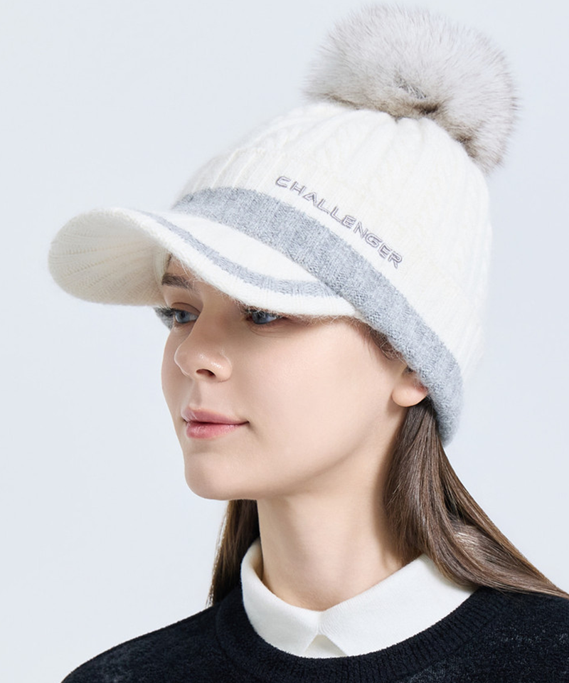 Challenger Women's Cable Knit Angora Cap - White