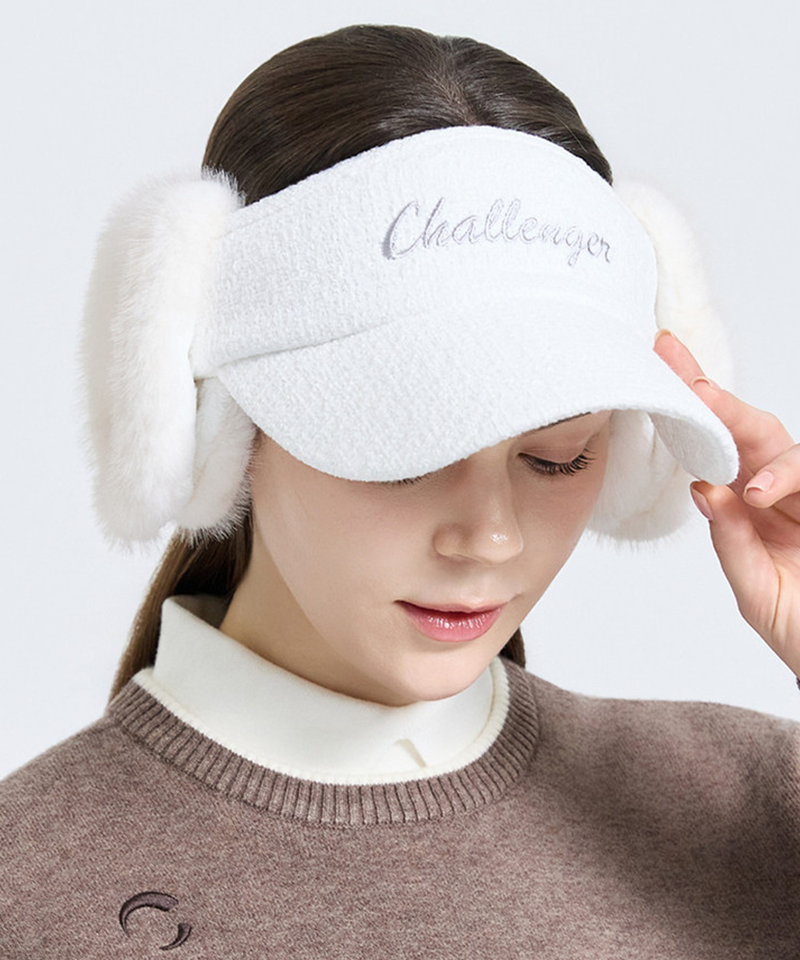 Challenger Women's Tweed Fur Ear Cuff Sun Cap - Off-White