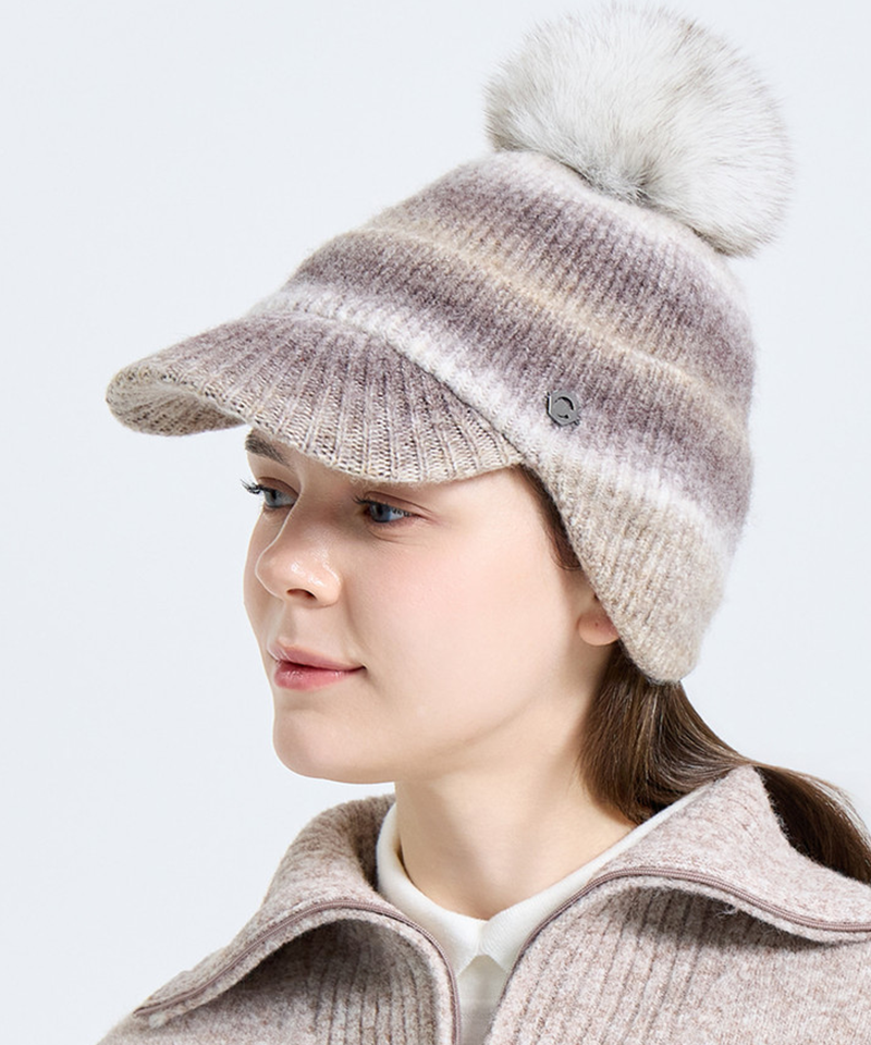 Challenger Women's Gradient Jacquard Earflap Knit Cap - Beige