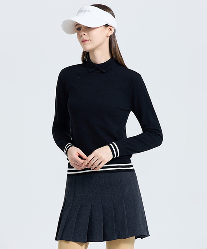Challenger Women's Striped Turtleneck Knit Pullover - Black