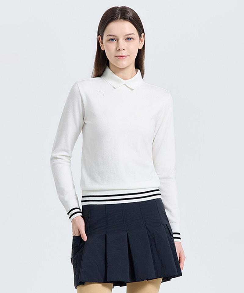 Challenger Women's Striped Turtleneck Knit Pullover - Off-White