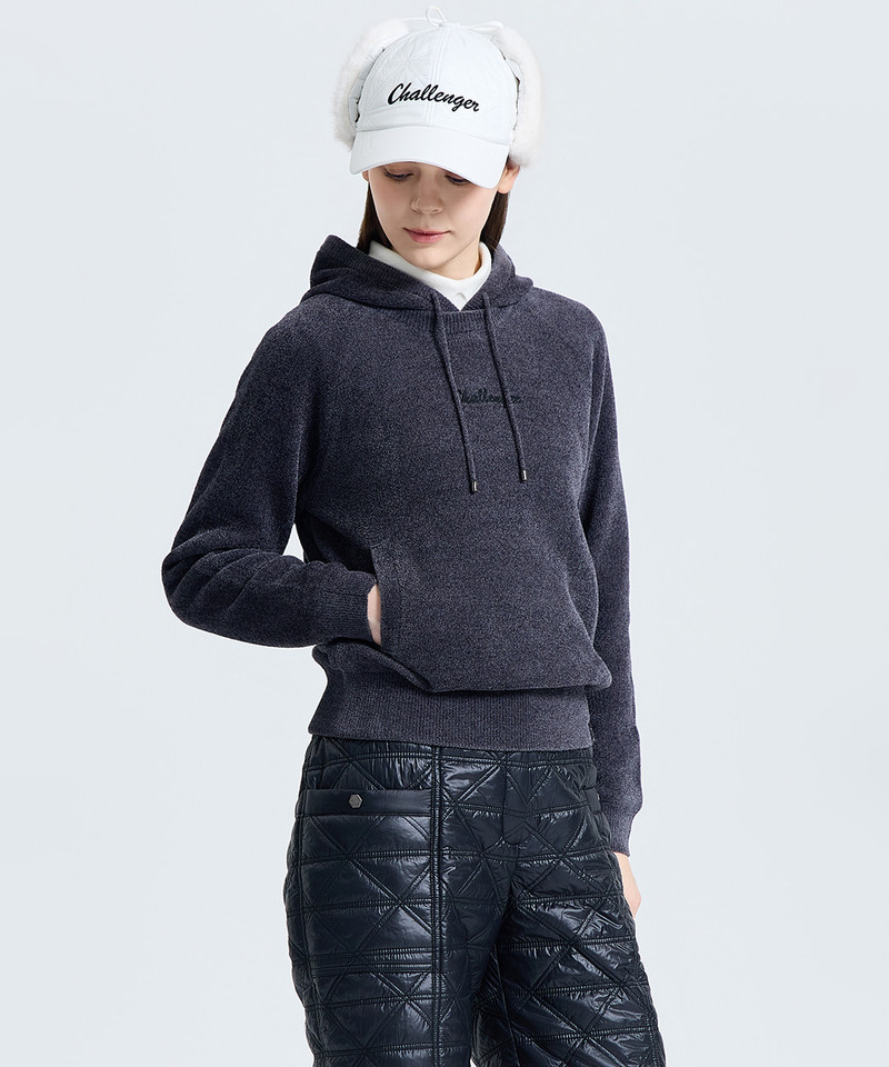 Challenger Women's Windproof Hooded Knit Pullover - Charcoal
