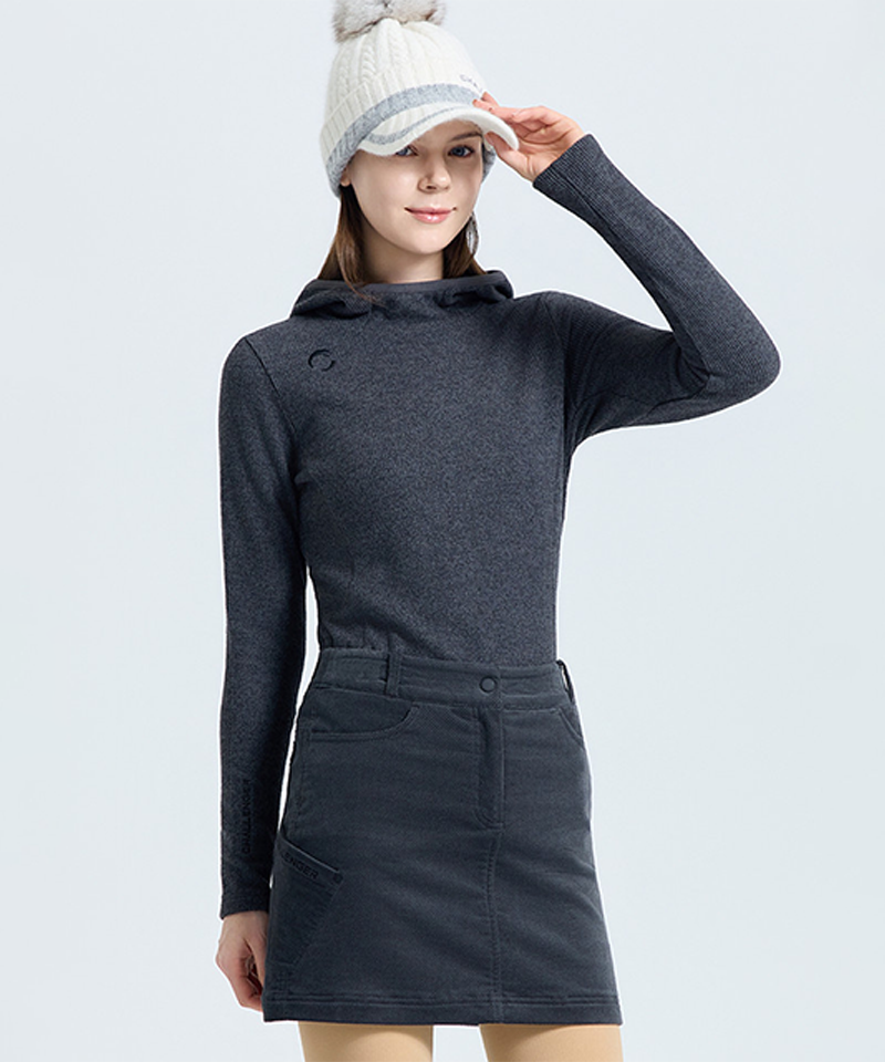 Challenger Women's Coreflex Ribbed High-Neck Hooded Long Sleeve T-Shirt -  Charcoal