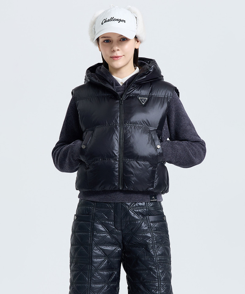 Challenger Women's Fleece-Lined Padded Hooded Vest - Black