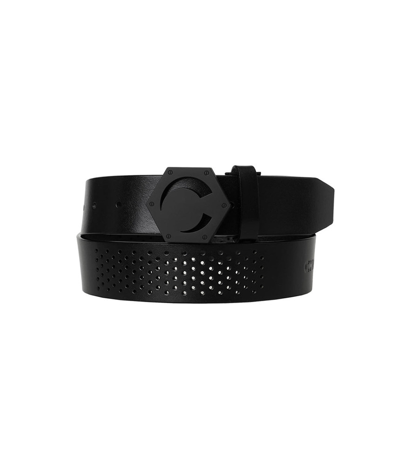 Challenger Men's Arcsee Hex Buckle Punched Leather Belt - Black
