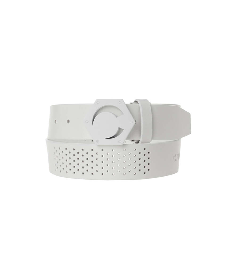 Challenger Men's Arcsee Hex Buckle Punched Leather Belt - White