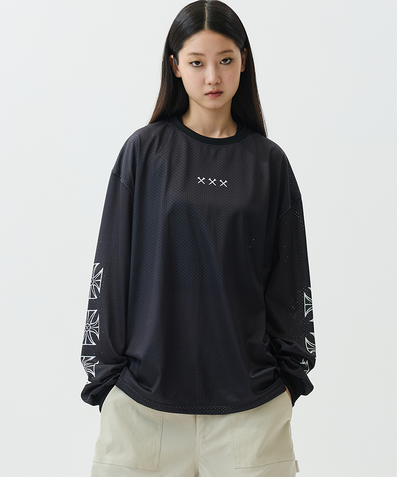 Jamie West Cross Mesh Long Sleeve T-Shirts - Black