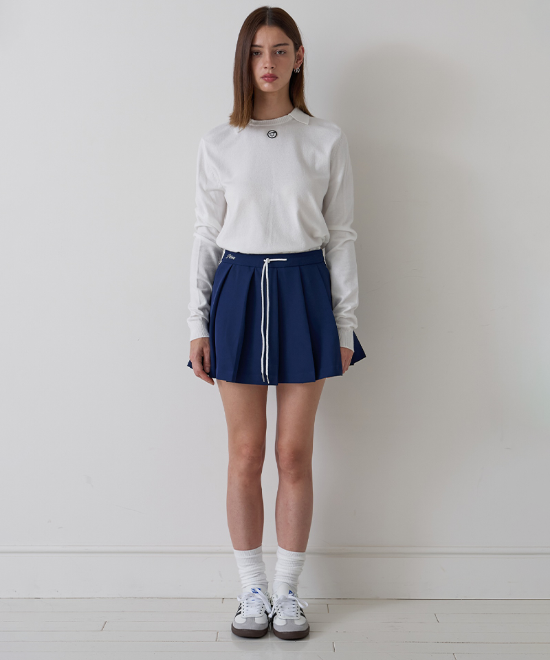 PIV'VEE Drawstring Pleated Mini Skirt - Ocean Navy